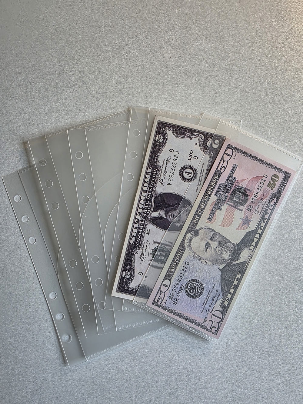 A6 Clear Plastic 6-Hole Currency Sleeves - Transparent Set Of 5
